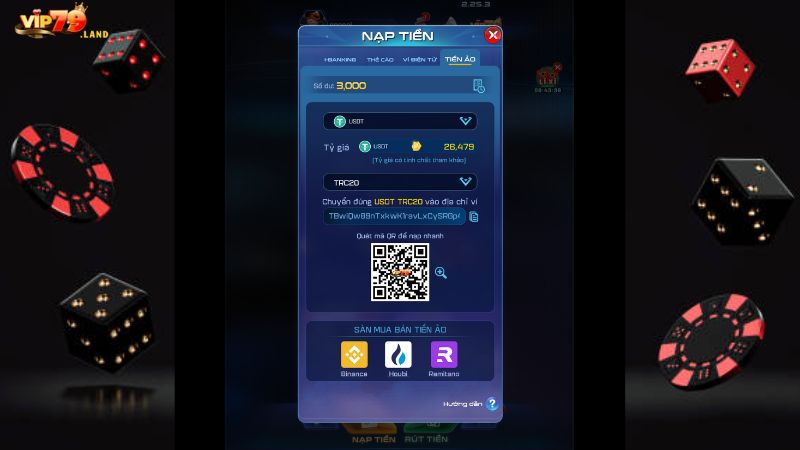 Giao dịch nạp tiền Vip79 bằng tiền ảo