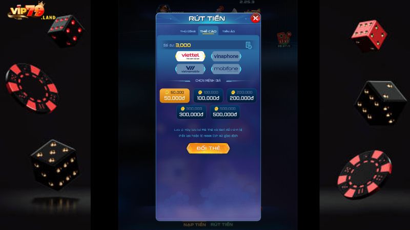 Hướng dẫn rút tiền Vip79 bằng thẻ cào